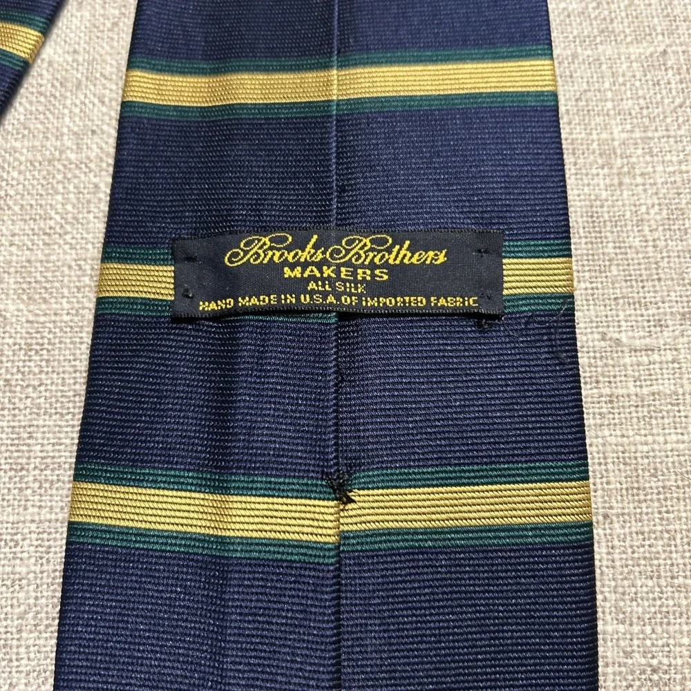 Brooks Brothers Makers Silk Tie Repp Horizontal Stripe Blue Gold Green Ivy Prep